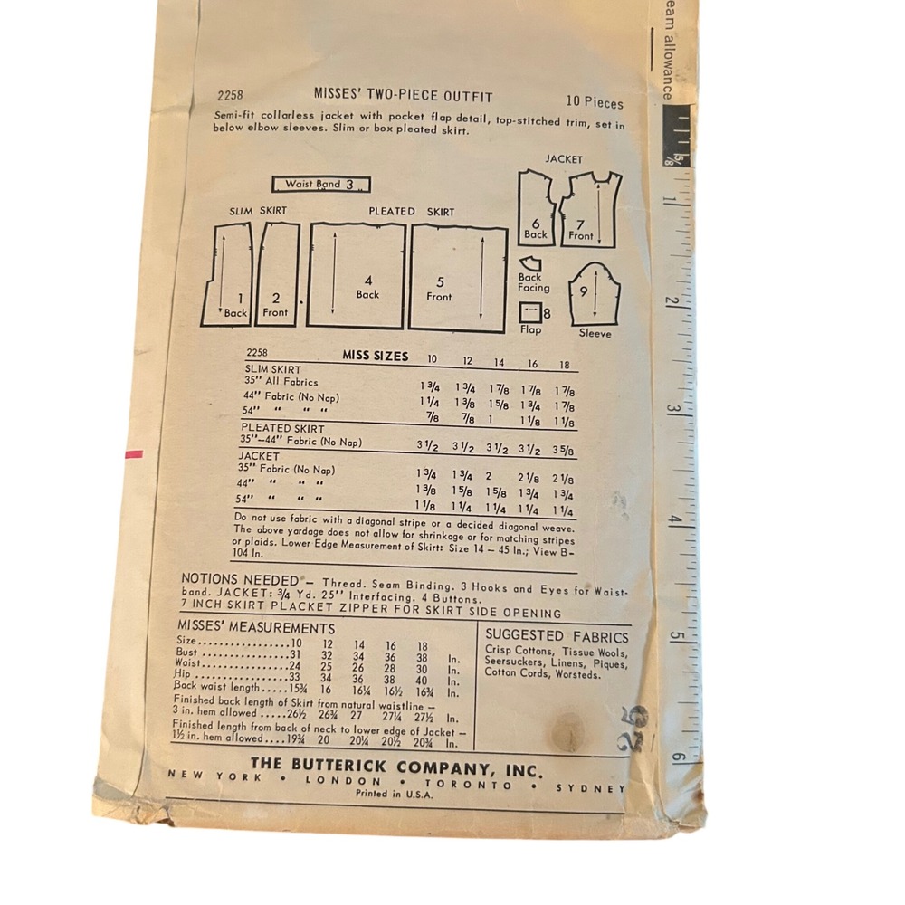 Butterick Sewing Pattern 2258 Misses Size 16 Pink Vintage 1960s Jacket Skirt Set - Picture 4 of 4